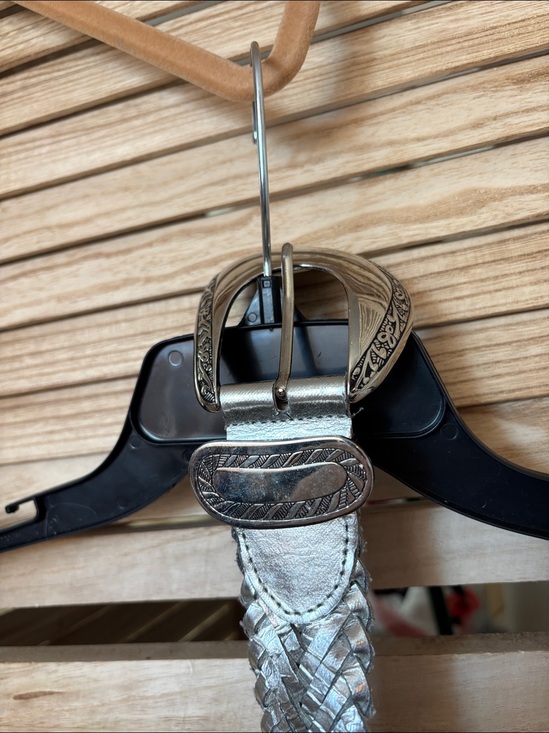 Woven Leather Metallic Silver Braided Belt Medium